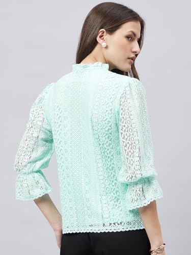 Image of Style Quotient Women Summer Blue Lace Caual Top