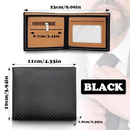 Wallet for Men, PU Leather Mens Wallet with 3 Card Slots, 1 ID Window, 1 Zipper Pocket, Men's Wallets 2 Cash Compartment, Gifts for Men, 4.7 * 3.9 * 0.6inches (Black)2