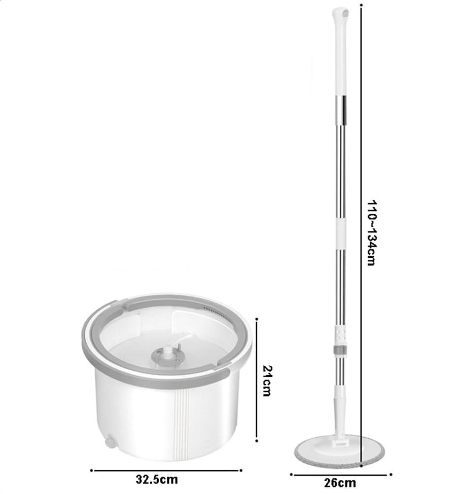 Balai essoreur et Seau pour la Maison, Balai et Seau avec essoreuse, Deux Compartiments, séparation Automatique de l'eau Sale et Propre avec 2 recharges en Microfibre