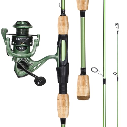 Sougayilang Angelrute Reel Combos, Graphit 2Pc Blanks Angelstange mit Spinning Reel, Edelstahlführungen-2,1M