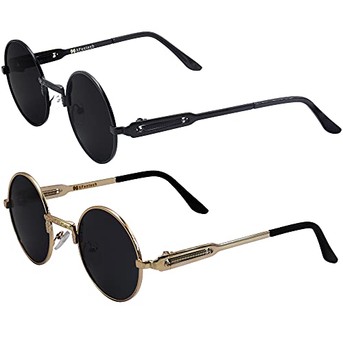 Xfentech Classic Gafas De Sol - 2pcs Steampunk Style Round Polarized Gafas De Sol Gafas Vintage Para Unisex, B2 Marco Negro - Lentes Negro B2 Marco Dorado - Lentes Negro Xfentech Classic Gafas De Sol - 2pcs Steampunk Style Round Polarized Gafas De Sol Gafas Vintage Para Unisex, B2 Marco Negro - Lentes Negro B2 Marco Dorado - Lentes Negro