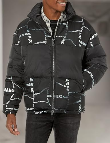 Image of A|X ARMANI EXCHANGE Men's Optical Allover Logo Puffer Jacket