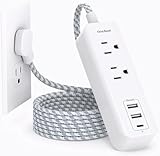 One Beat Cruise Essentials, USB C Travel Power Strip, Flat Plug Strip with 2 Outlets 3 Ports (1 C), 5ft Extension Cord Charging Station, Non Surge Protector for Ship, Travel, Home, White,(OB8096C)