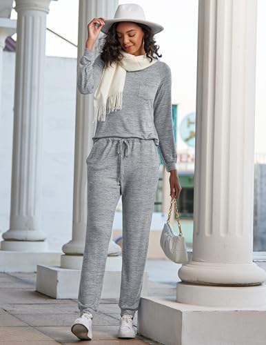 Ekouaer Womens Pajamas Set Long Sleeve Loungewear Soft Lounge Set Joggers with Pockets4