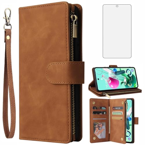Étui LG K92 5G en cuir avec porte-cartes et protection d'écran en verre trempé
