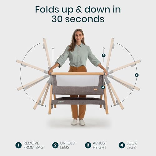 Tutti Bambini CoZee® 2-in-1 Baby Bassinet & Bedside Sleeper - Fast-Folding Bedside Bassinet, Baby Crib with 6 Mattress Heights & Breathable Mesh Window, Mattress Included, 0-6 Months (Oak & Charcoal)