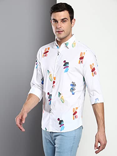 Image of Dennis Lingo Men's Printed Slim Fit Satin Casual Shirt with Spread Collar & Full Sleeves