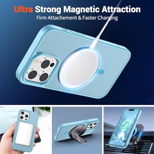 Image of SUPFINE Magnetic for iPhone 14 Pro Case (Compatible with MagSafe) (Military Grade Drop Protection) Translucent Matte Shockproof with Anti-Fingerprint Phone Case,Light Blue