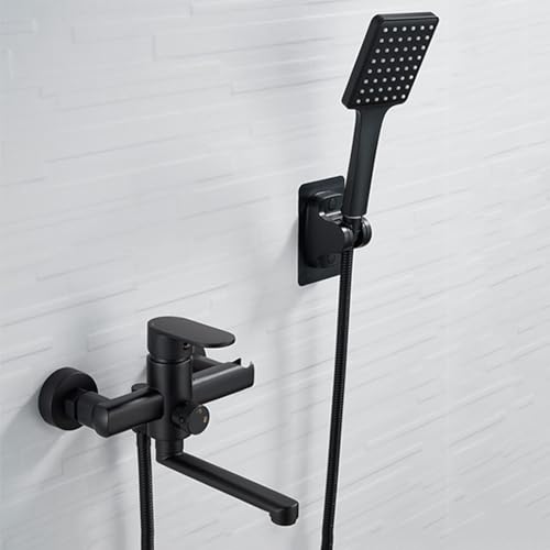 Robinet de douche mural noir avec mitigeur bain-douche en laiton et bec pivotant 360°