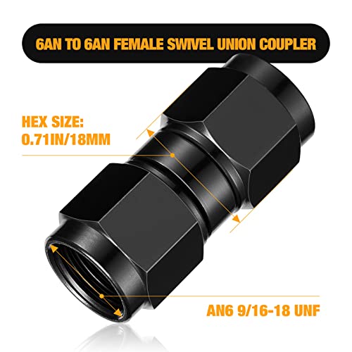 SYKRSS 6AN Female to 6AN Female Straight Swivel Coupler Union Fitting Adapter Aluminum — view 2