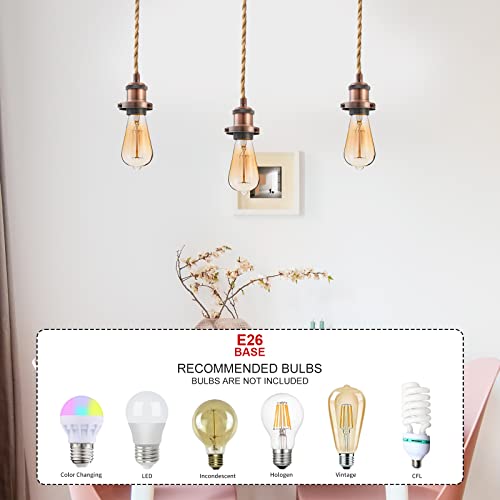 Image of Industrial Mini Pendant Light Kit, E26 Socket Pendant Hanging Light, Hemp Rope Vintage Hanging Pendant Light Cord, Adjustable Pendant Lights Ceiling Mount Kitchen Island Farmhouse
