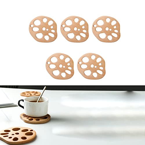 Posavasos de madera para el hogar, juego de 5 posavasos de madera, redondos, posavasos de madera, posavasos de cerveza, posavasos para bebidas, adecuado para bares, cafeterías, restaurantes, cocinas Cover