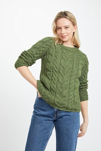 Image of Aran Woollen Mills - Carraig Donn Ladies Irish Multi Cabled Raglan Super Soft Merino Wool Sweater