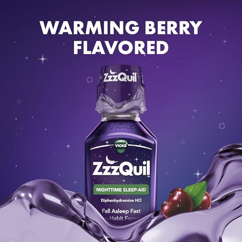 zzzquil sleep aid nighttime sleep aid liquid 50 mg diphenhydramine hcl fall asleep fast non-habit forming warming berry flavor 12 fl oz pack of 2