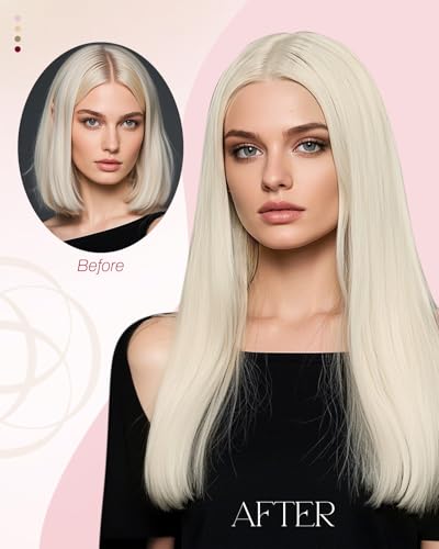 Image of Moresoo Nano Hair Extensions Human Hair, White Blonde, 16 Inch | 50g 50 Strands, Nano Bead Extensions, Low Visibility Attachment, Comfortable Wear for Everyday Blonde Hair Styling