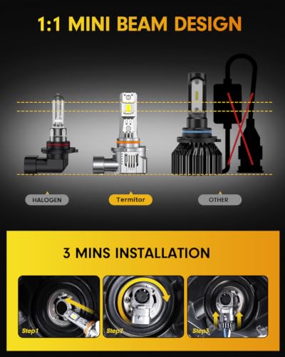 Image of Termitor 9005 9006 Fog Bulbs Combo, ๐ฎ๐ฌ๐ฌ,๐ฌ๐ฌ๐ฌ๐๐ Ultra Bright 6500K Cool White, Focused Beam for High & Low Beam, 1:1 Halogen Size Plug and Play, IP68 Waterproof Replacement Lamps๏ผPack of 4