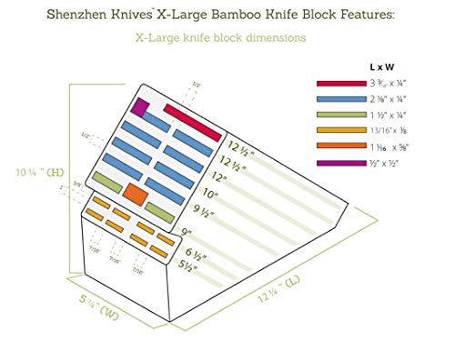 20 Slot Universal Knife Block: Shenzhen Knives X-Large Bamboo Wood Knife Block without Knives - Countertop Butcher Block Knife Holder and Organizer with Wide Slots for Easy Kitchen Knife Storage