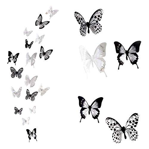 Butterfly Wall Stickers, 36 x 3D Butterfly Stickers for Bedroom, Living Room, Office (Black and White)
