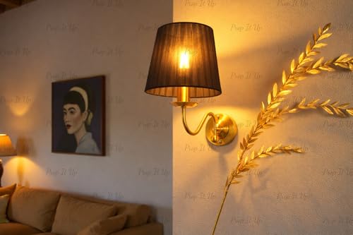 Image of Prop It Up Wall Sconce Light with Black Fabric Shade, Gold Metallic Finish Wall Lamp for Bedroom, Living Room, Hallways, E27 Holder, 28cm Height, Made in India, Bulb not Included