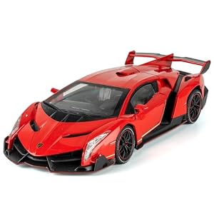 Alloy Collectible 1/24 Red Lambo Veneno Toy Pull Back Vehicles Diecast Cars Model with Light & Sound