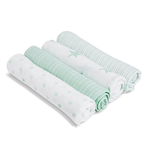 aden by aden + anais Swaddle Baby Blanket, 100% Cotton Muslin, 4 Pack, 44 X 44 inch, Dream