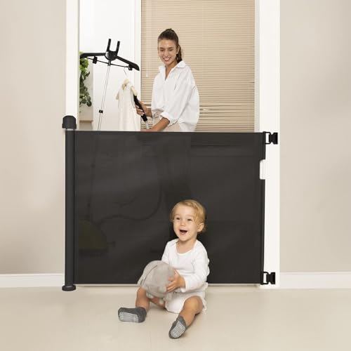 Momcozy Türschutzgitter Treppenschutzgitter Roll, 0-140cm Einziehbares Tür- und Treppenschutzgitter für Baby und Haustiere, Baby Absperrgitter Ausziehbar, Geeignet für Innen- und Außen, Schwarz