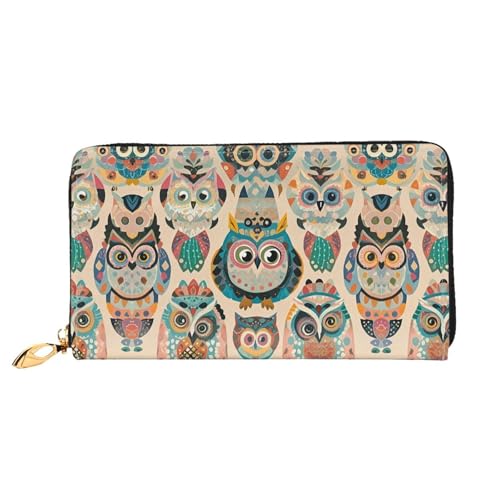 Pochette à deux volets en cuir de qualité supérieure avec illustration hibou coloré