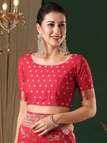 Image of Women's Georgette Kanjeevaram Saree with Woven Ethnic Motif Design, Unstitched Blouse Piece