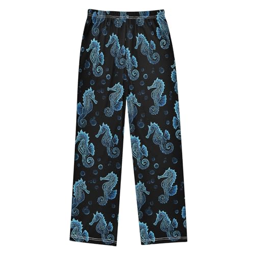 ALAZA Blue Seahorse Black Pajama Lounge Pants Long Sleep Pajama Bottoms with Pockets2