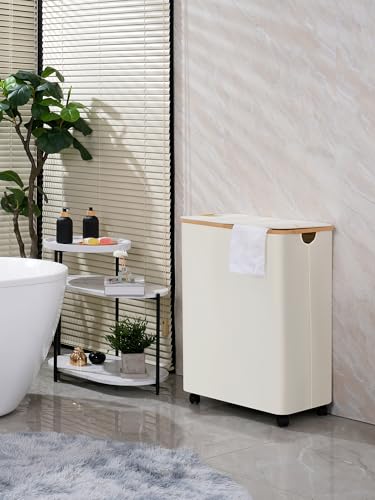 Image of efluky Double Laundry Hamper with Wheels, Divided Laundry Hamper with Removable Bags, 2 Section Dirty Clothes Basket with Handles for Bathroom, Bedroom & Laundry Room, 160L Beige
