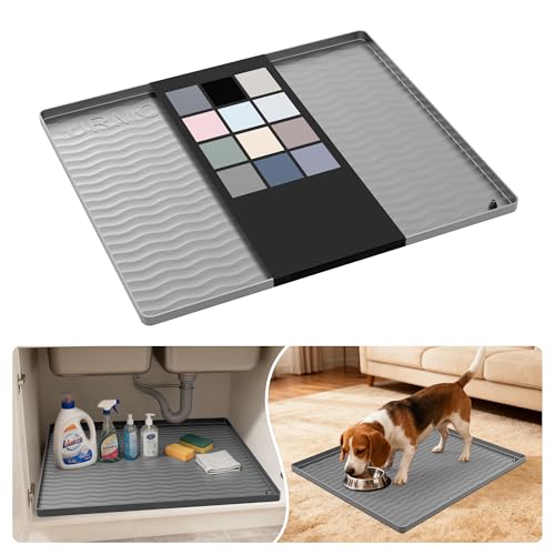 Image of URMONA Waterproof Silicone Under Sink Mat 22'' x 19'' Shelf Liner for Kitchen and Bathroom, Cabinet and Counter Protector, Storage and Organizers, Litter Mat, Pet Cat Puppy Essentials(Beige)