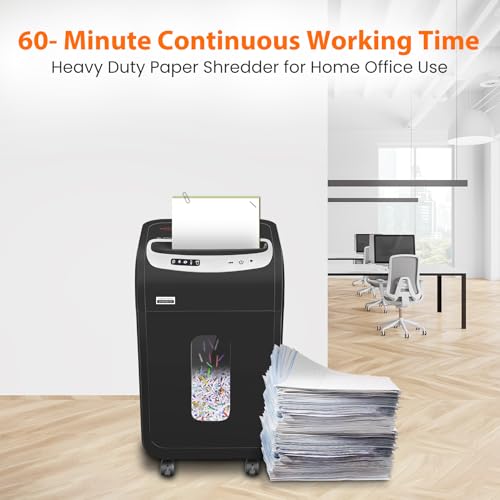 Image of VidaTeco 20 Sheet Cross Cut Paper Shredder Heavy Duty, P-4, 30L Bin | Heavy-Duty for Home Office, 60-Min Runtime, Shreds Paper, Cards, Staples & Clips, Jam Proof; 30L Pullout Bin with 4 Casters