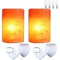 pursalt Himalayan Salt Lamp Plug in Night Light 2 Pack, 360 Degree Adjustable Wall Plug & Extra 4 Replacement Bulbs Bathroom Bedroom Night Light, Pink Crystal Rock Salt Hand Crafted Cylinder Size