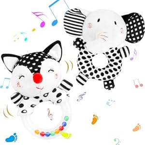FPVERA Baby Rattles 0-6 Months: Soft Rattles for Babies 0-6 Months Newborn Sensory Toys, High Contrast Black and White…