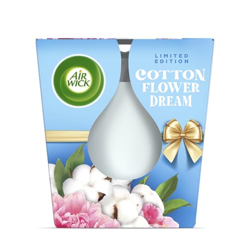 Air Wick Wohlfühl-Duftkerze im Glas – Duft: Cotton Flower Dream – Je bis zu 20 Stunden Brenndauer – Enthält natürliche ätherische Öle – 6 x 105 g Duftkerzenset