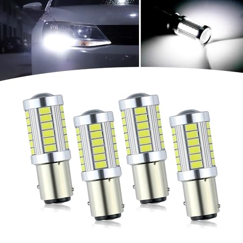 Tesnaao Pack-4 Car 1157 LED Brake Light, 33SMD 1200LM High-brightness Lamp Beads with Lens, 12V Lighting Brake Tail Light Side Marker, Universal Bulb Replacement for Car RV Camper Trailer (White)
