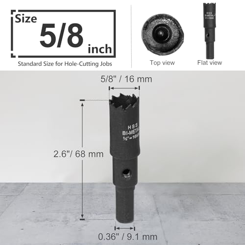 Image of 5 /8 Inch Hole Saw with 9.1mm Triangle Shank Arbor, JTemgle Bi-Metal Hole Saw Heavy Duty Hole Cutting Tool for Cornhole Boards, Recessed Lights, Wood, Plastic, Drywall & Soft Metal