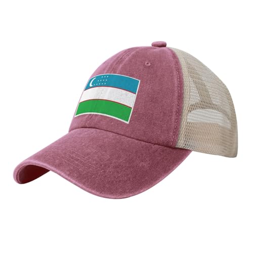 Casquette de Baseball Drapeau De L'Ouzbékistan Casquette Trucker Maille Réglable Culture Nationale Respirante Légère Chapeau de Soleil pour Running Golf Cyclisme Randonnée (Tour de tête : 55-59 cm)