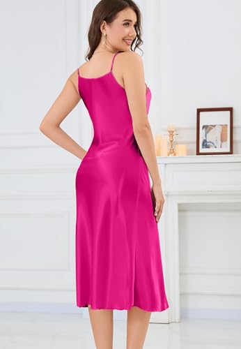 Image of ALCEA ROSEA Women's Midi Satin Slip Dress Adjustable Spaghetti Strap Nightgown Silky Under Dresses