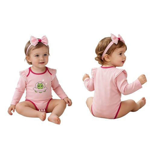 Miutii Niña Camiseta con Impresión Gráfica Bodysuit Piezas Ropa Primavera Lindo Playsuit Camiseta Gráfica Ropa Bebé Trajes Carnaval Rosa 12-18 Meses