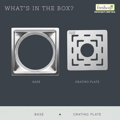 Image of Freshco 5x5 SS 304 Floor Drain Jali - Maze Design (with Hole) - for Washing Machine Pipe - Heavy Duty 1.5mm - Frame & Grating Only(No Trap)