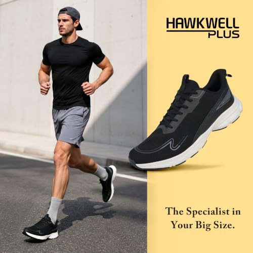 Hawkwell Plus Men's Big Size Road Running Shoes Walking Sneakers US Size 15 16 17 18 19, Black White, 19 M US by Hawkwell - Used condition - Image 2