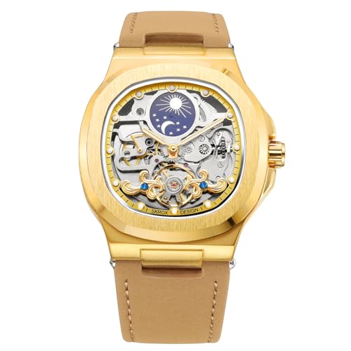 Montre automatique chronographe homme dotée du cadran cycle soleil et lune astro