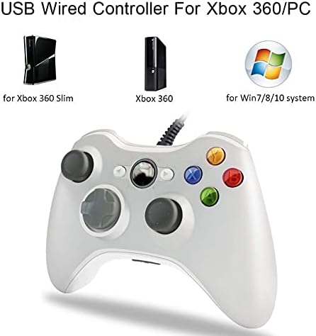 Hovlian Xbox 360 Wired Controller, USB xbox Controller PC Gamepad with Upgraded Joystick for Microsoft Xbox 360& Slim/PC Windows 10/8/7 (White)