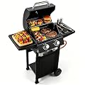 Grills 2 Burner Propane Gas Grill 16,000 BTU Stainless Steel Outdoor Patio Barbecue Grill Propane Gas Griddle with Removable Cart Portable Griddle for Outdoor Cooking, BBQ Camping, Backyard