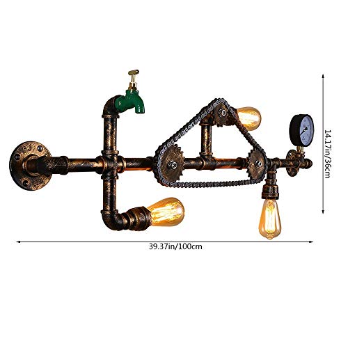 GLXLSBZ Wall Lamps Edison 3 Lights Industrial Wall Sconce, Steampunk Water Pipe Wall Lamp Light Fixture with Gear Pressure Gauge and Tap A(Indirect Lighting) steampunk buy now online