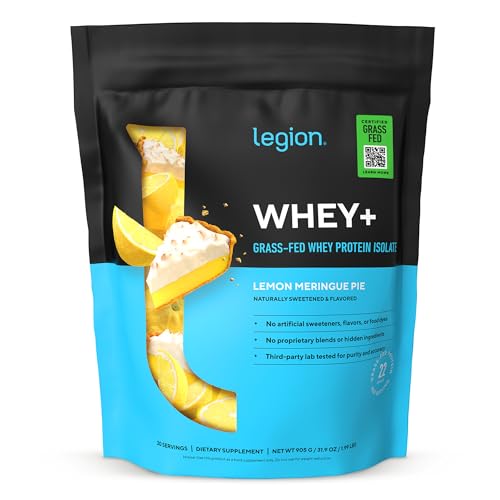 LEGION Whey+ Protein Whey Isolate from Grass Fed Cows-Whey Protein Isolate Powder Low Calorie,NonGMO, Sugar Free, Lactose and Gluten Free, All Natural Protein Powder 30 Servings (Lemon Meringue Pie)
