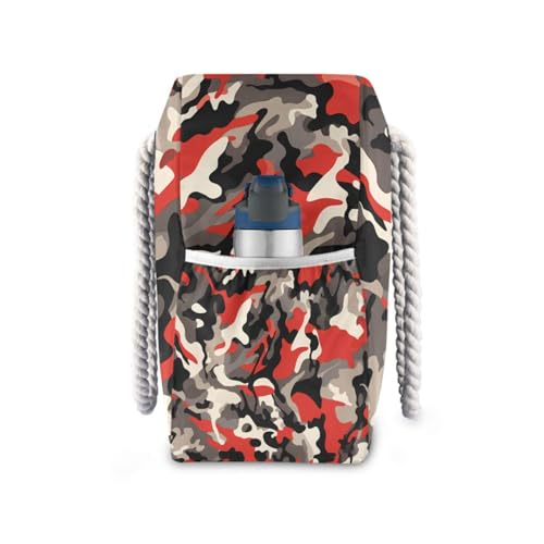 Camouflage Red Sturdy Sturdy Tote Bags with side pocketes Travel Bag Beach Sports Handbag for Pool Gym Grocery Travel3