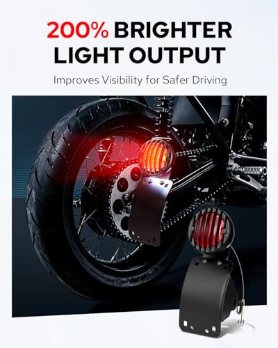 Image of Benlari Motorcycle LED Tail Light Brake Light with Bracket, Side Mount License Plate Rear Light Fit for Harley Honda Bobber Chopper Yamaha Sporster Kawasaki Suzuki (Curved, 0.75 inch)