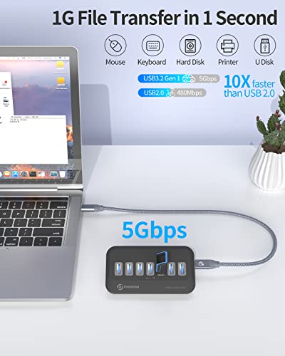 PHIXERO-7-Ports-USB-30-Hub-5Gbps-USB-Port-Hub-with-a-2-in-1-USB-C-to-USB-AC-Cable-10Gbps-Portable-USB-Splitter-USB-Hub-for-Laptop-PC-iMac-MacBook-Playstation-Xbox